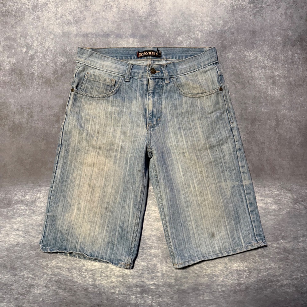 VTG Avirex Sky Kings Denim Shorts Mens 34 Light Wash Baggy Vertical Slub Jorts